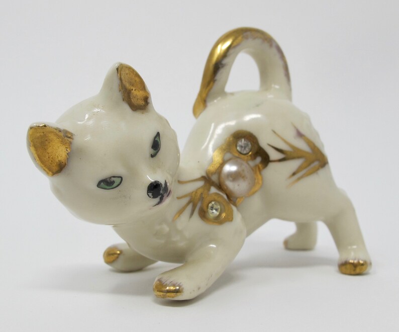 Nippon Yoko Boeki White & Gold Porcelain Cat Figurine Etsy
