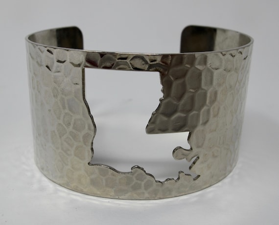 Hammered Metal Cuff Bracelet With Louisiana State… - image 1