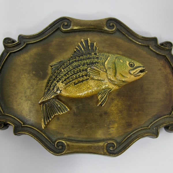 1978 Raintree Striped Bass Game Fish 3-D Brass Belt Buckle