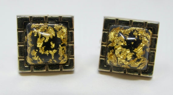 1960s Black & Gold Confetti Lucite Cufflinks - image 3