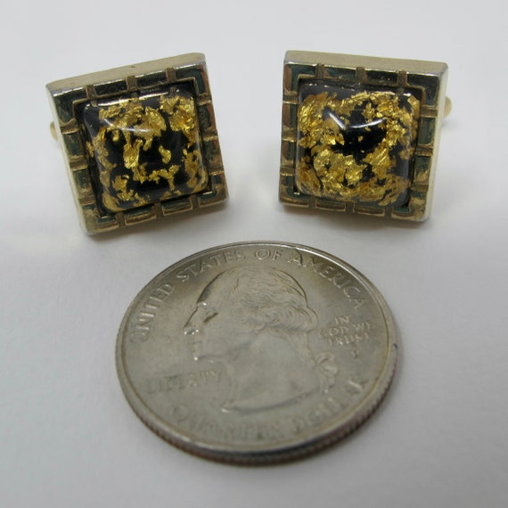 1960s Black & Gold Confetti Lucite Cufflinks - image 4