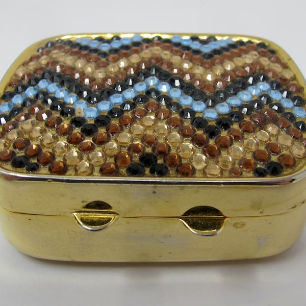 Black, Gold, & Copper Rhinestone Zigzag Pill Box