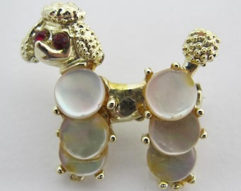 1950s Mother of Pearl & Rhinestone Poodle Dog Brooch