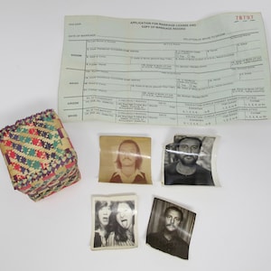 Small Straw Basket With Ephemera (Photos & Marriage License)
