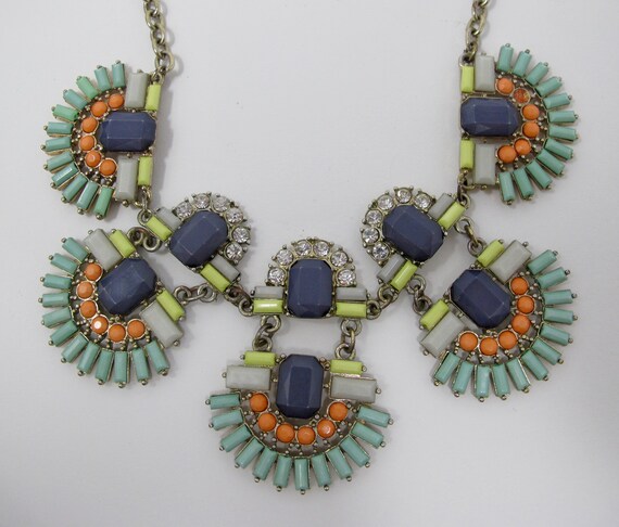 Adjustable Bib Necklace With Acrylic Stones & Rhi… - image 1