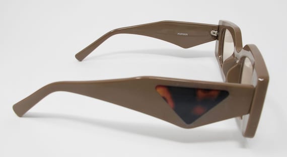 Vintage Rectangular Brown Plastic Sunglasses With… - image 5