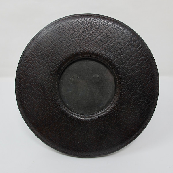 Round Dark Brown Leather Standing Tabletop Picture Frame