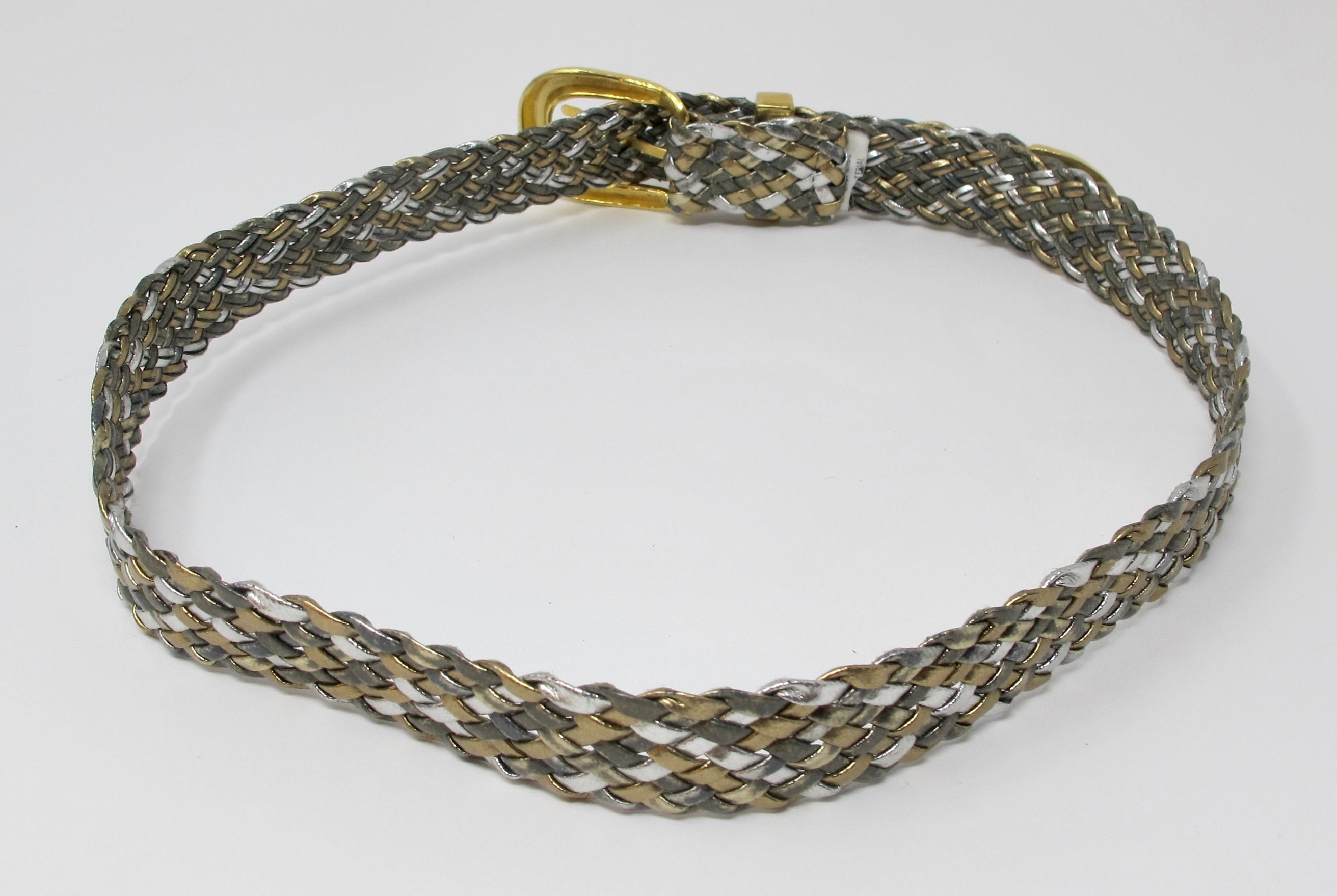 Vintage Disco (Size XL) Gold & Silver Braided Weave Belt Women main image 4