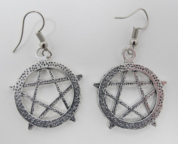 Silvertone Pentacle Dangle Earrings - image 4