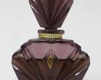Elizabeth Taylor Passion Perfume Miniature Art Deco-Style Amethyst Glass Bottle