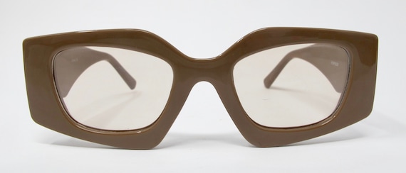 Vintage Rectangular Brown Plastic Sunglasses With… - image 1