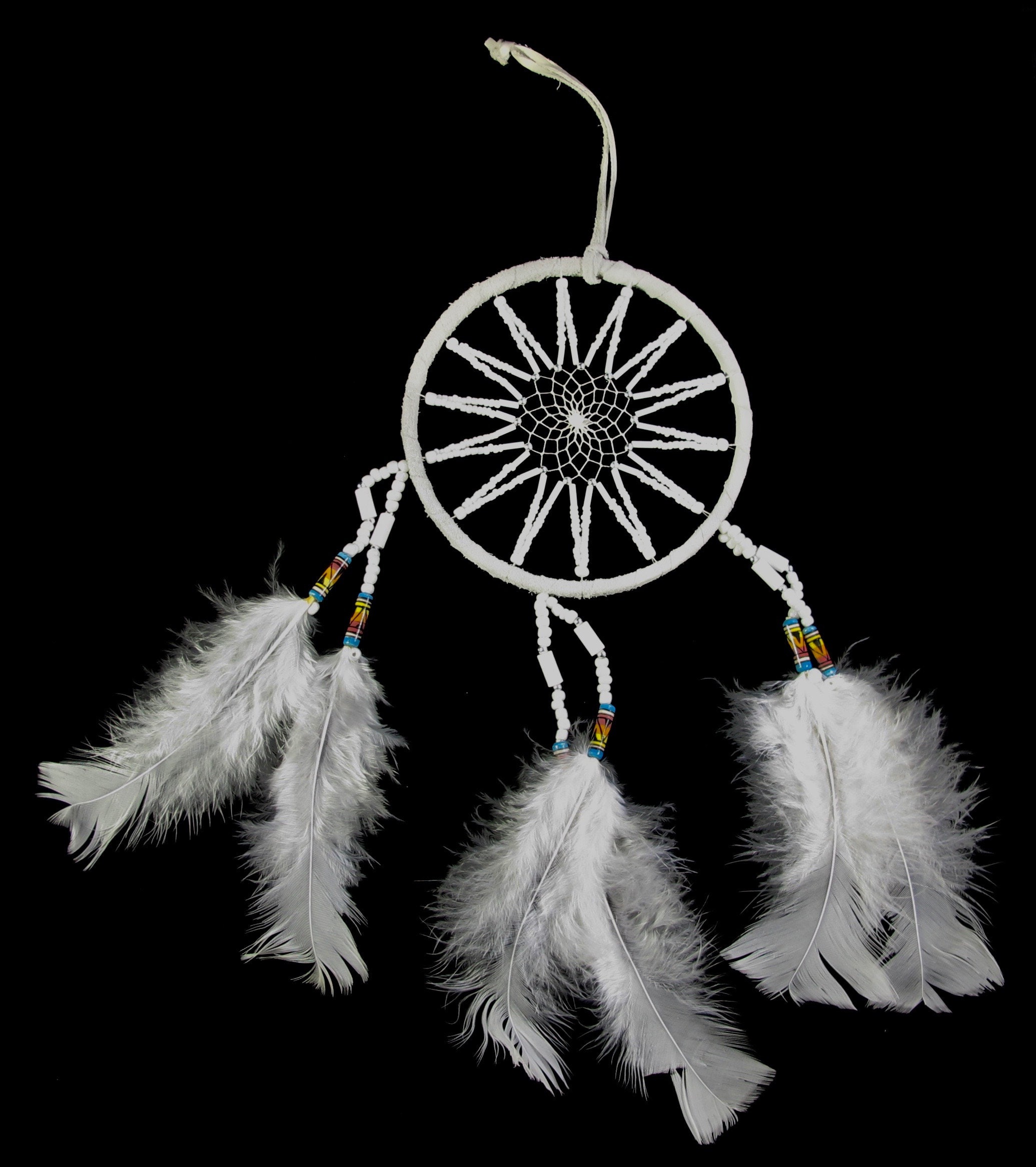 Native American Dreamcatcher With White Feathers & Beads - Etsy