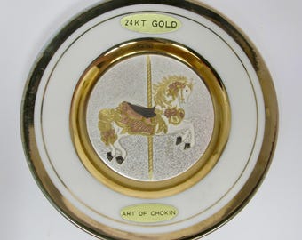 Japanese Art of Chokin Collector's Plate With Carousel Horse