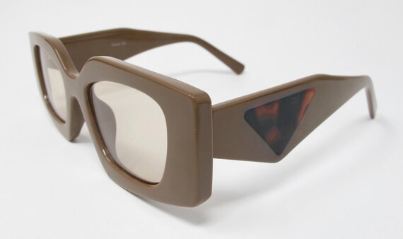 Vintage Rectangular Brown Plastic Sunglasses With… - image 2