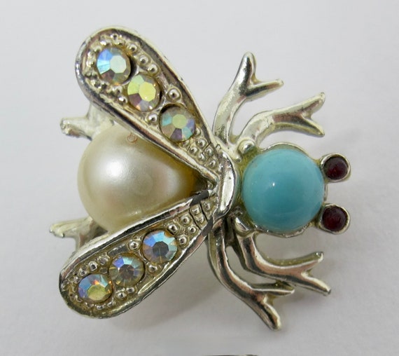 1960s Aurora Borealis Rhinestone Fly Insect Bug B… - image 1