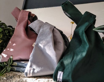 Japanese knot bag or knotbag with velvet texture, soft, elegant and minimalist.