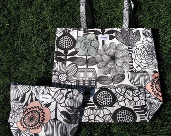 Torba typu tote, wielofunkcyjna, z podszewką, zmywalna, trwała. Ręcznie robiona. W komplecie z kosmetyczką.