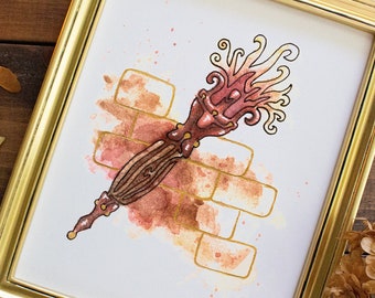 Whimsical Medieval Torch Art Print | 5x7, 8x10 | Rustic Fantasy Watercolor, Cozy Castle Wall Art, Minimal Bedroom Decor, Fairytale Artwork