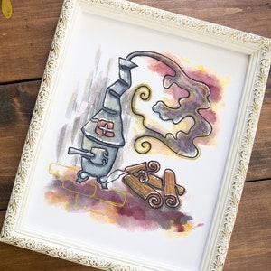 Whimsical Wood Stove Art Print | 5x7, 8x10 | Country Farmhouse Watercolor, Cozy Cottage Wall Art, Minimal Kitchen Decor, Fairytale Artwork
