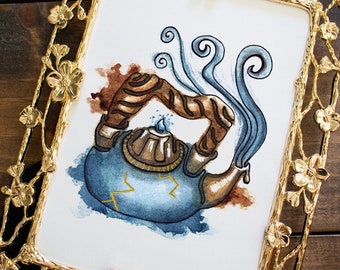Enchanted Tea Pot Art Print | 5x7, 8x10 | Whimsical Fairytale Watercolor Painting, Fantasy Wall Art, Enchanting Artwork, Minimal Magic Decor