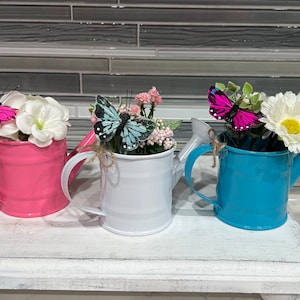 Mini watering can, mini watering pail, summer tiered tray decor, spring tiered tray decor, mini flower pail, mini flower bucket,