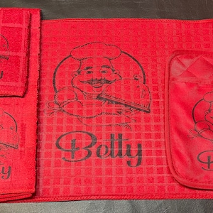 Fat chef potholders, fat chef dishtowel, fat chef dishrag, fat chef kitchen towels, fat chef kitchen decor