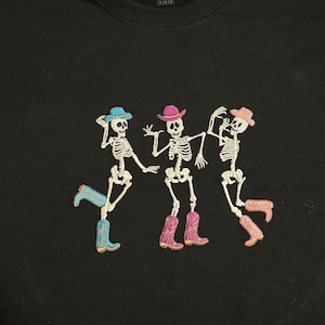 Dancing cowboy skeletons embroidered hoodie, Dancing cowboy skeletons embroidered sweatshirt, Dancing cowboy Skelton embroidered crewneck