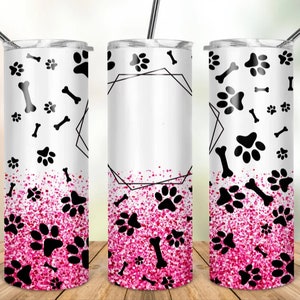 Custom Dog Photo 20oz Skinny Tumbler: Paw Prints