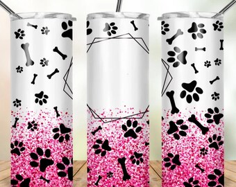 Custom Dog Photo 20oz Skinny Tumbler: Paw Prints