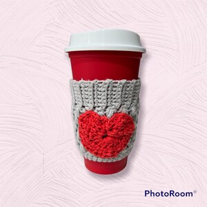 heart crochet cozy, Valentine crochet coffee cozy, reusable cozy, coffee sleeve, coffee cup cozy