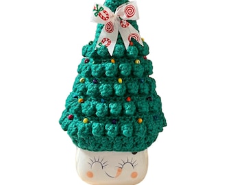 Crochet Christmas Tree Marshmallow Mug Hat: Tiered Tray Decor