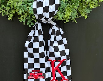 Embroidered race Wreath Sash, Indy 500 Spring Summer Door Decor, Handmade Fabric