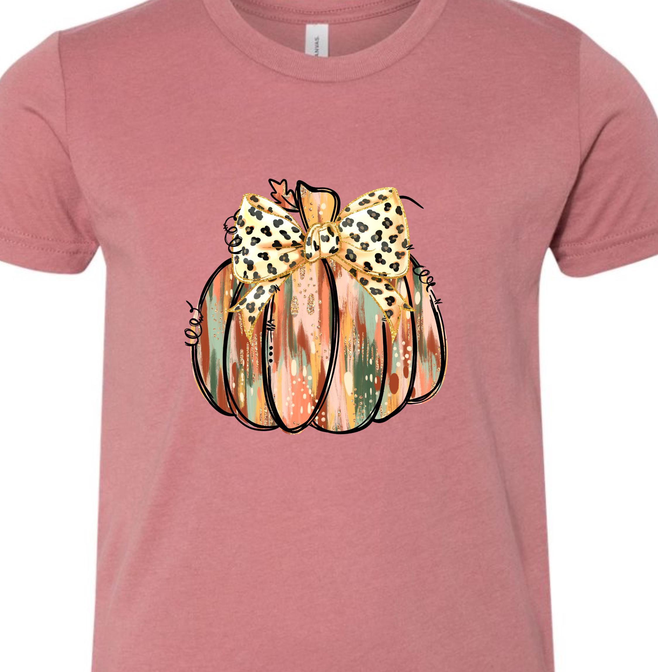 Fall Pumpkin t-shirt Sweatshirt: Leopard Bow & Gold Glitter