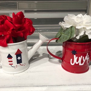 Mini watering can, July 4th tiered tray decor, July 4th watering can