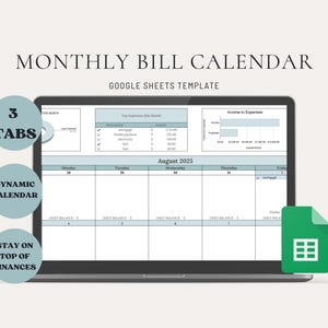 Google Sheets Monthly Budget Calendar: Bill Tracker & Expense Planner (Digital Download
