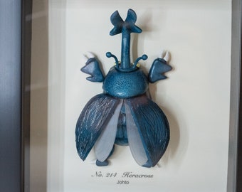 Heracross Pokemon Taxidermy Beetle enmarcado pared decoración rarezas curiosidades mostrar regalo