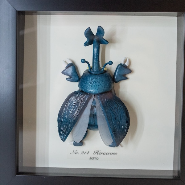 Heracross Pokemon Taxidermy Beetle Framed Wall Decor Oddities Curiosities Display Gift