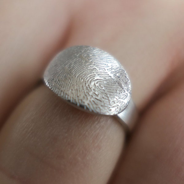 Silver, Oval, Personalised, Fingerprint Ring