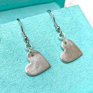 Personalised Fingerprint Heart Silver or Gold Dropdown Earrings