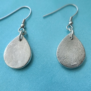 Personalised Fingerprint Silver Teardrop Dropdown Earrings - Single or Double sided