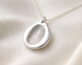 Single or Double sided Personalised Fingerprint Teardrop Necklace