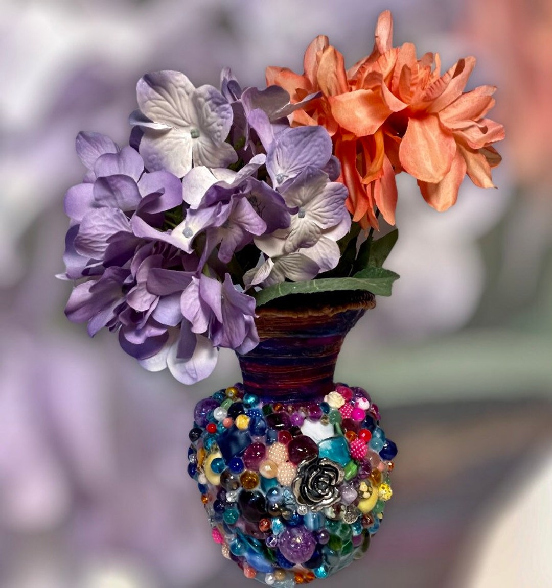 Beaded Fat Vase With Vintage Silk Ribbon Etsy