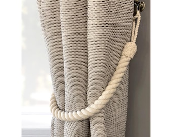 Laura Ashley Natural Cotton Rope Curtain Drapery Pair of Tiebacks Matt Finish Natural Cream