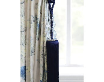 Laura Ashley Selby Rope, Tassel and Glass Curtain Drapery Tieback Midnight Blue Navy