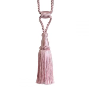 May include: A pink tassel tieback with a rope design and a decorative knot at the top.
