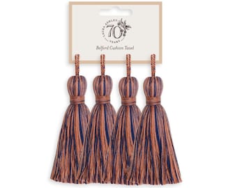 Laura Ashley Belford Cojín con borlas (paquete de 4) Crimson Mix, Cojín con borlas naranja azul marino coral