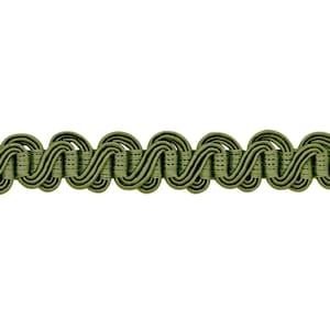 May include: Green braided trim with a wavy pattern. This trim is ideal for adding a touch of elegance to any project.