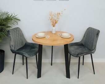 Runder Küchentisch für Esszimmer | kleiner Tisch für Café | handgefertigt | Industriestil, Lancelot-Eiche, 80-120 cm