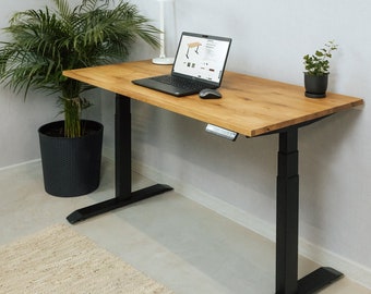 Elektrisch verstellbarer Holzschreibtisch, Loft-Stil, Echtholz-Bürotisch