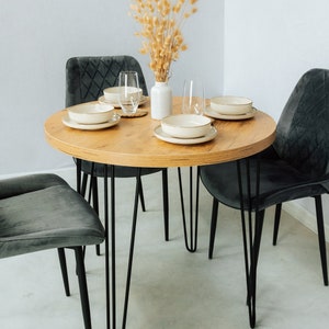 Okrągły stół do jadalni stół do kuchni ze stelażem w stylu hair-pin rustykalny stół do salonu styl industrialny esstisch rund zdjęcie 9
